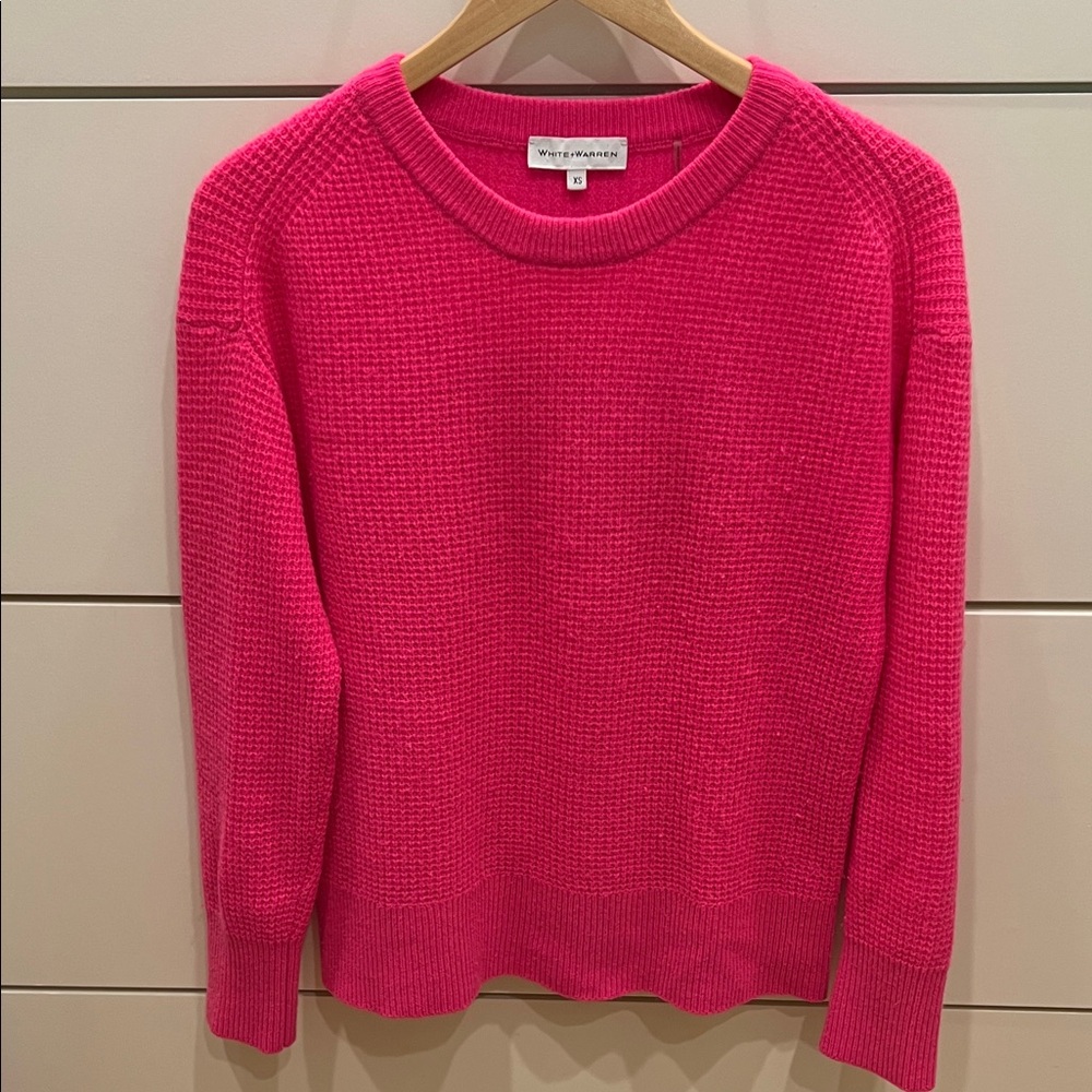 White + Warren Fuchsia Cashmere Crew Neck Sweater